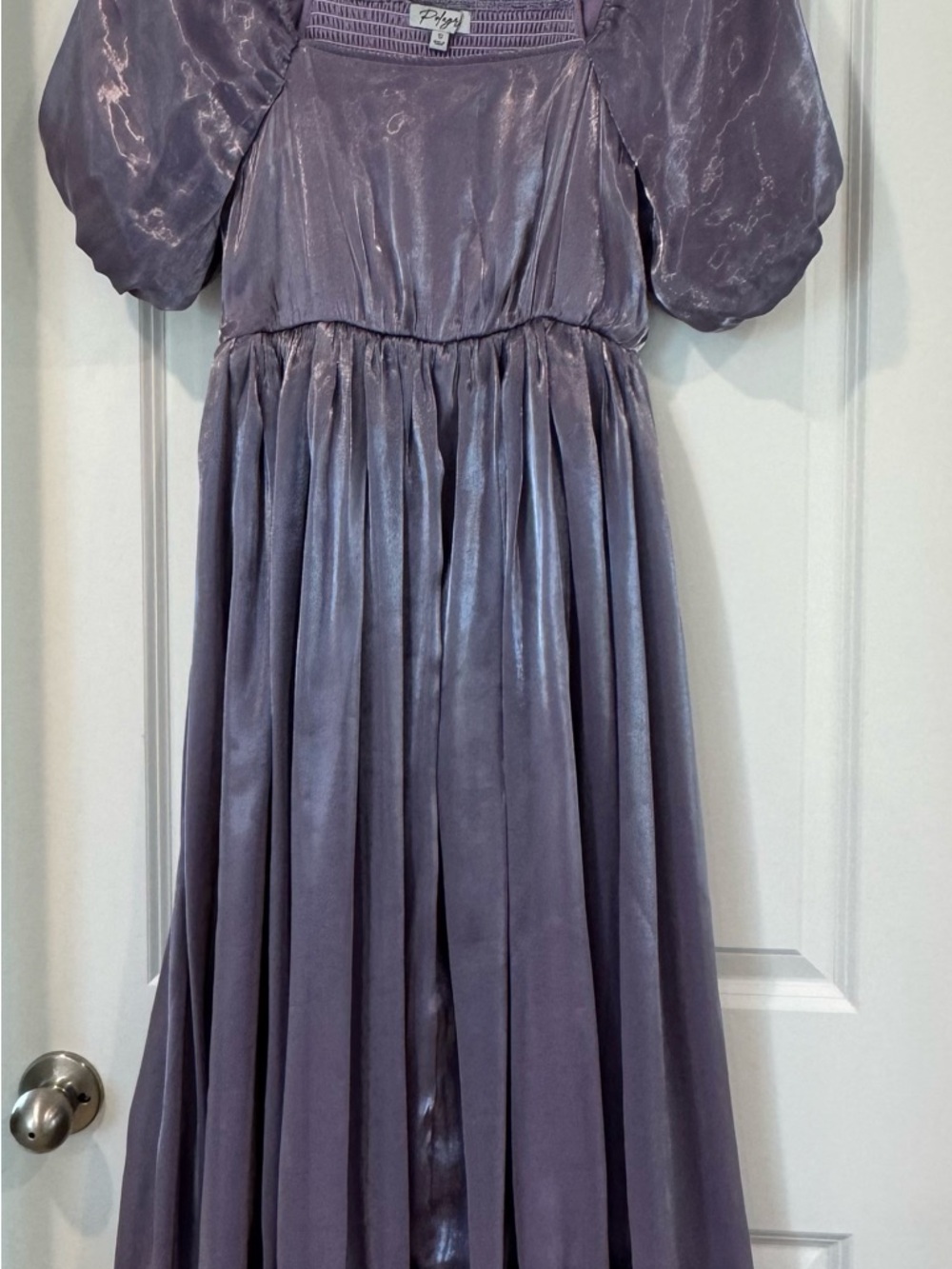 Shimmery Lavender Puff Sleeve Maxi Dress